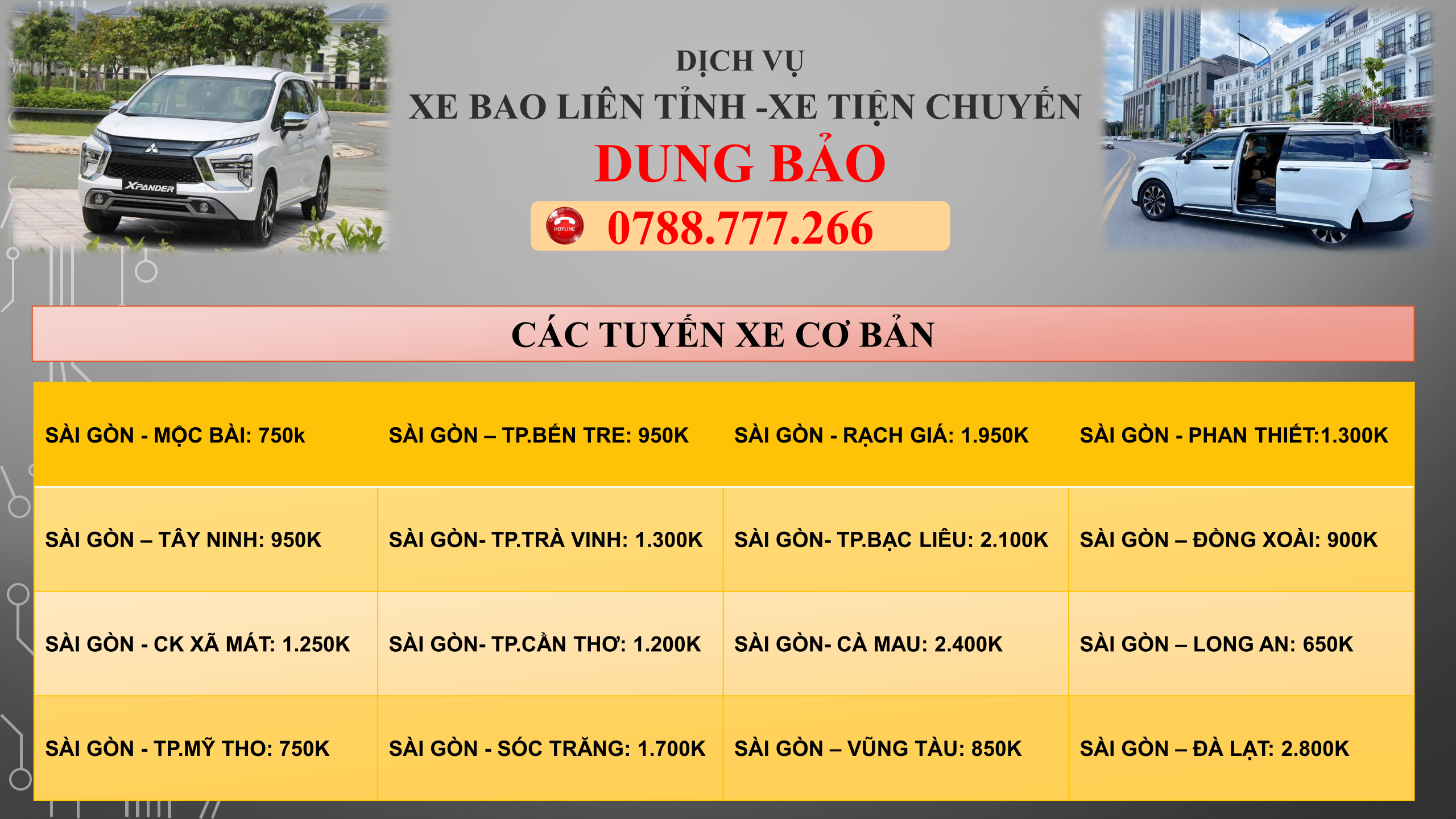 Bảng Giá Các Tuyến đường